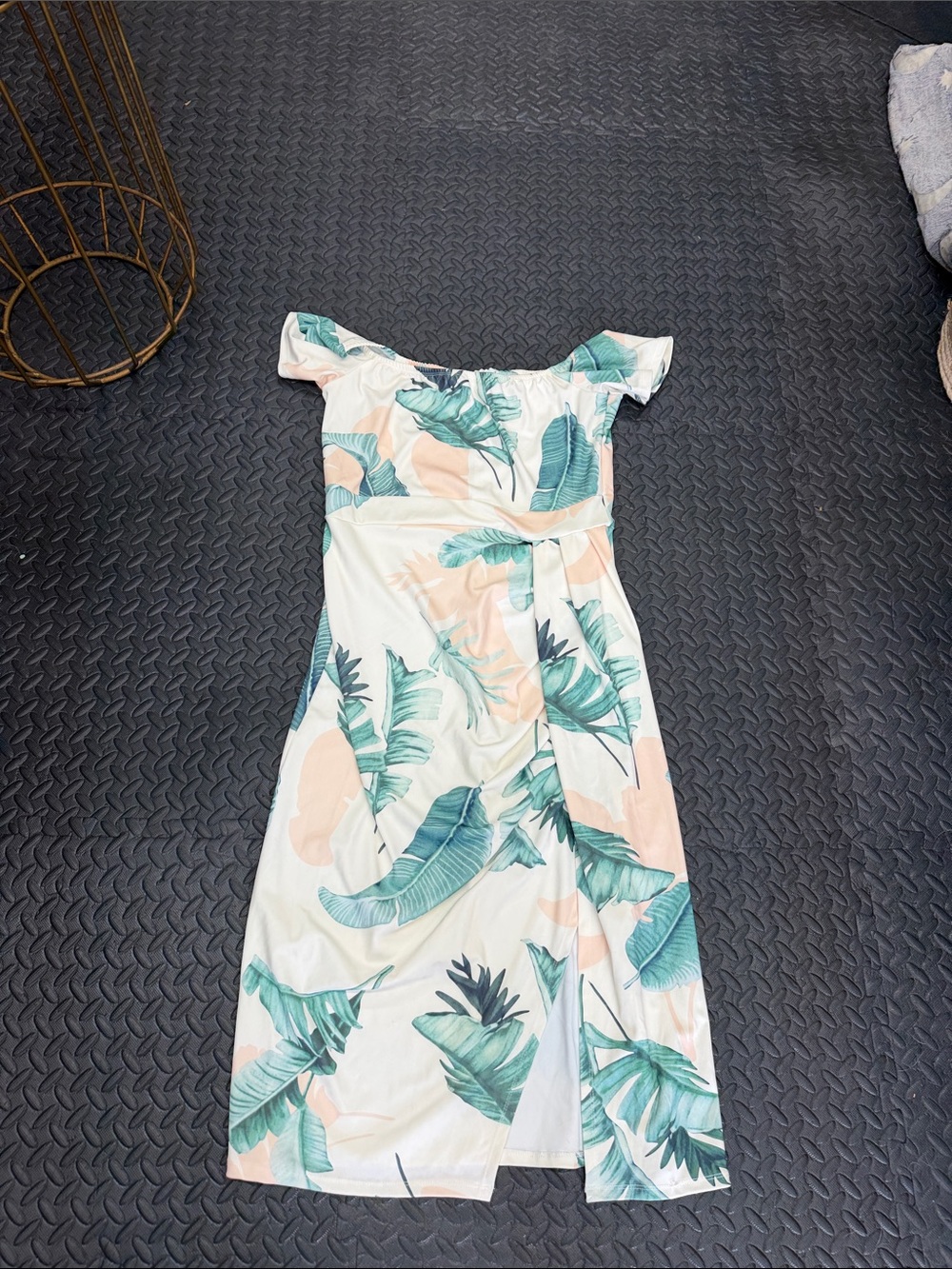 Amazon Off-Shoulder Midi Dress - White, Green, Peach